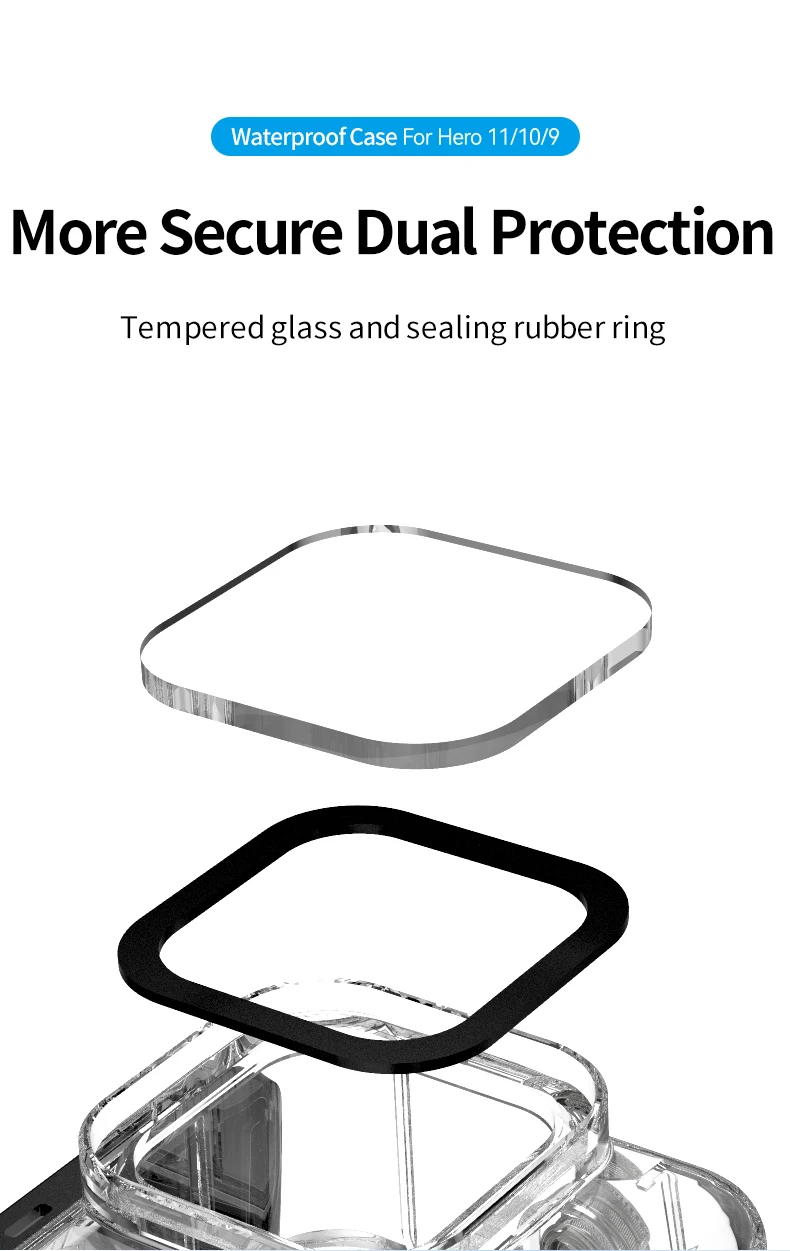 TELESIN 60M Waterproof Case Underwater Tempered Glass Lens Diving Housing Cover