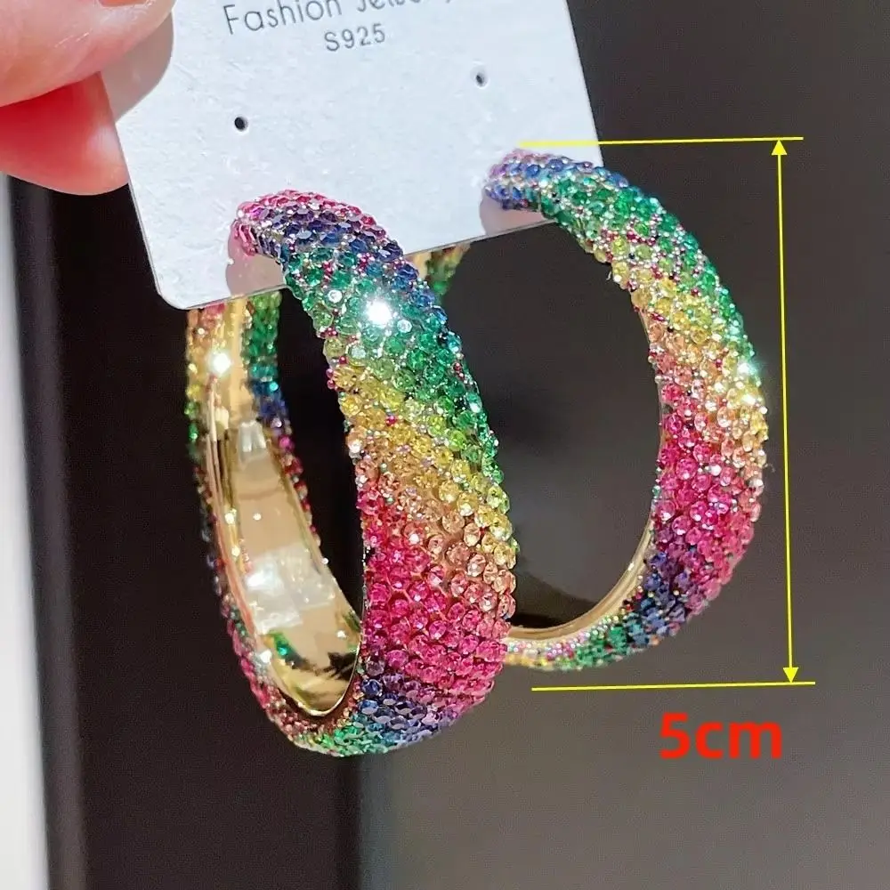 Exaggerate Shiny Rhinestones Big Hoop Earrings Jewelry Accessories Geometric Round Crystal Earrings Unique Jewelry Gifts