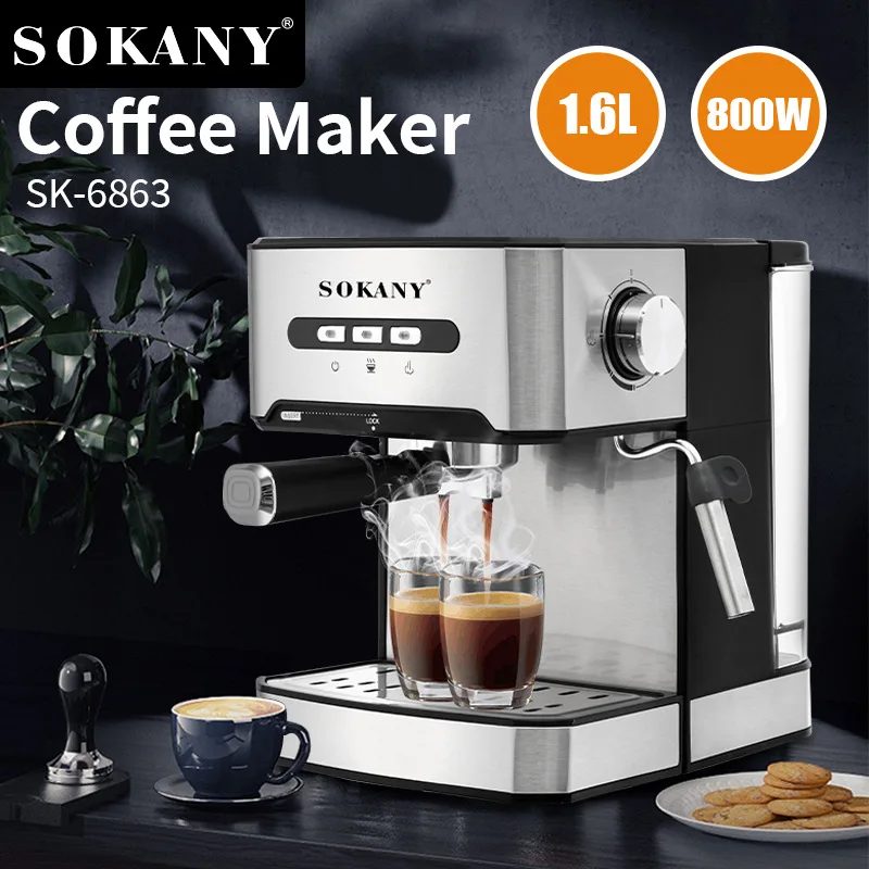 

800W Espresso Coffee Machine Instant Preheat Coffee Maker with Milk Frother Cafetera Cappuccino Hot Water Steam for Home Office