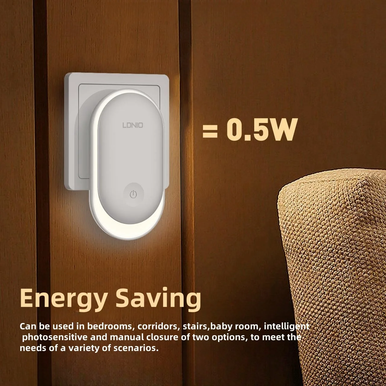 LDNIO Night Light Plug In Light Sensor Energy Saving EU Plug Small Led Nightlight Wall Aisle Bedroom Sleeping Children's Lamp