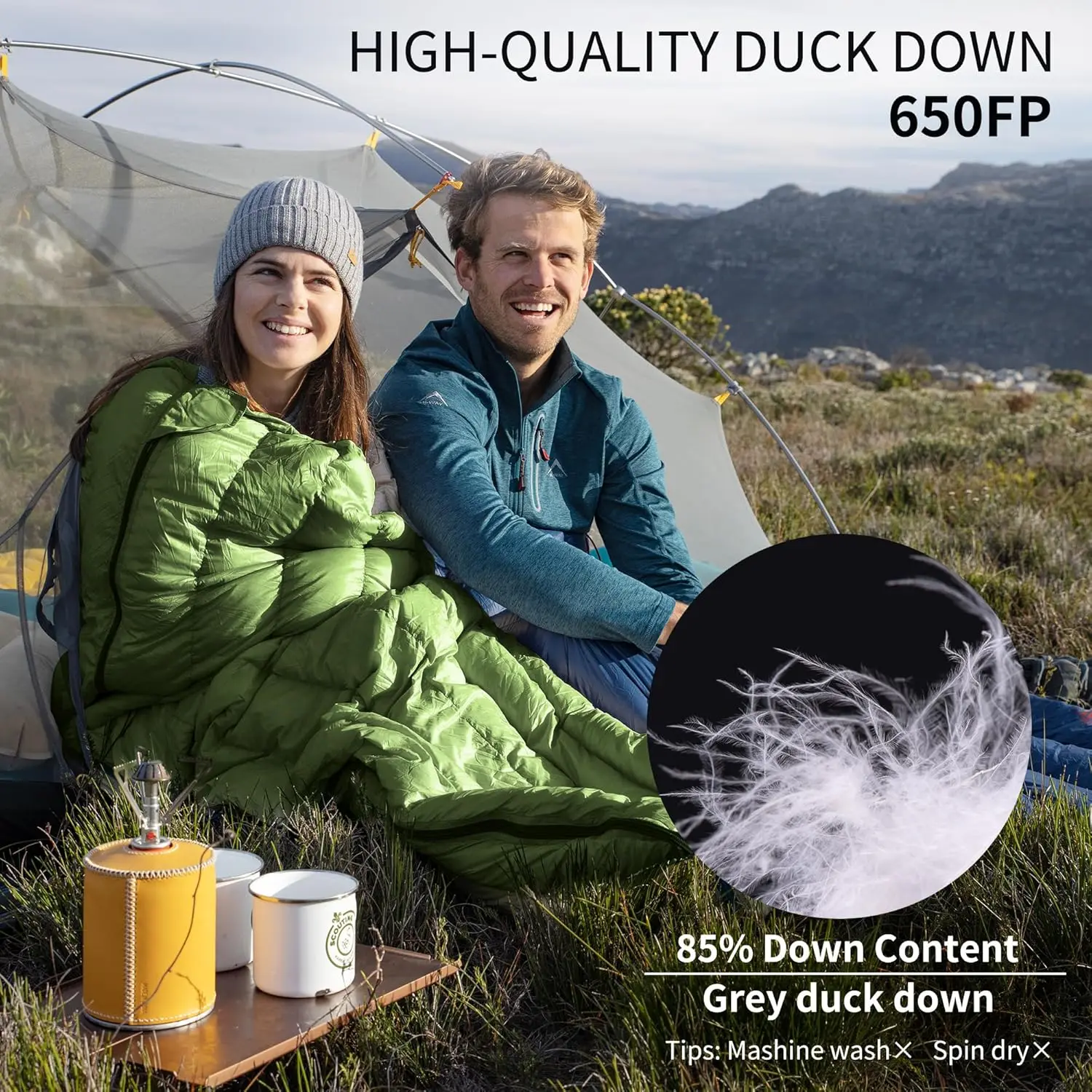 1.26lbs Ultralight Sleeping Bag, 650/750 Fill Power Down Sleeping Bag, Cold Weather Compact Lightweight Envelope