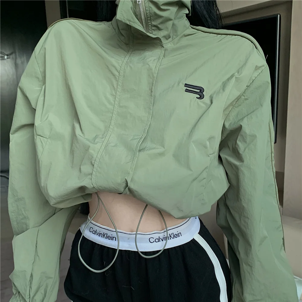 

Suncreen Solid Short Jacket Women Thin Charge Coat 2023 New Spring Autumn Outerwear Cool Fashion Vintage Clothing Oversized 2XL