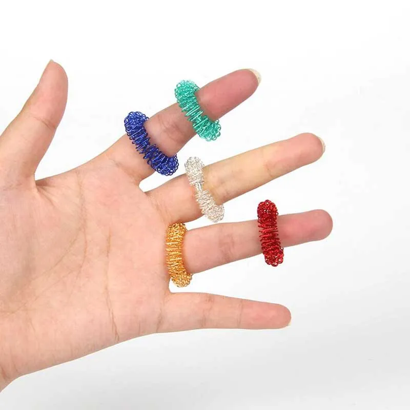 5Pcs Mini Spring Decompression Finger Ring Finger Massager Relax Hand Massage Tool