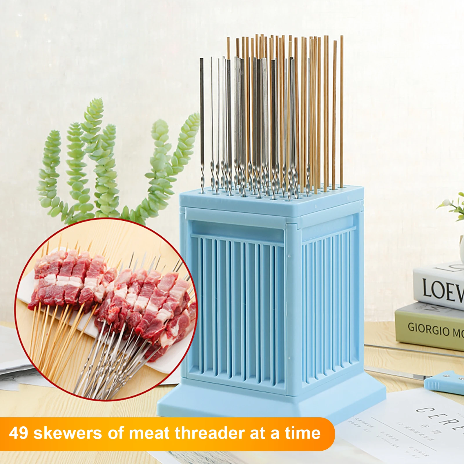Description Picture 5 of item49 Holes BBQ Meat Skewer Tool Box Kebab Maker Barbecue Fast Maker Meat Cutter Roast Kitchen Accessories for Home BBQ Party