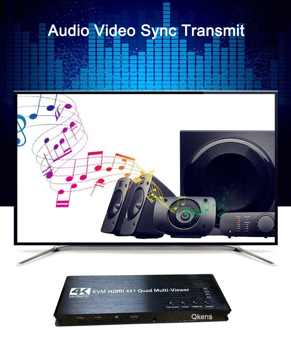 4 in 1 Out KVM HDMI Multiviewer Seamless Switch 4K 4X1 HDMI Quad Multi-viewer Mu