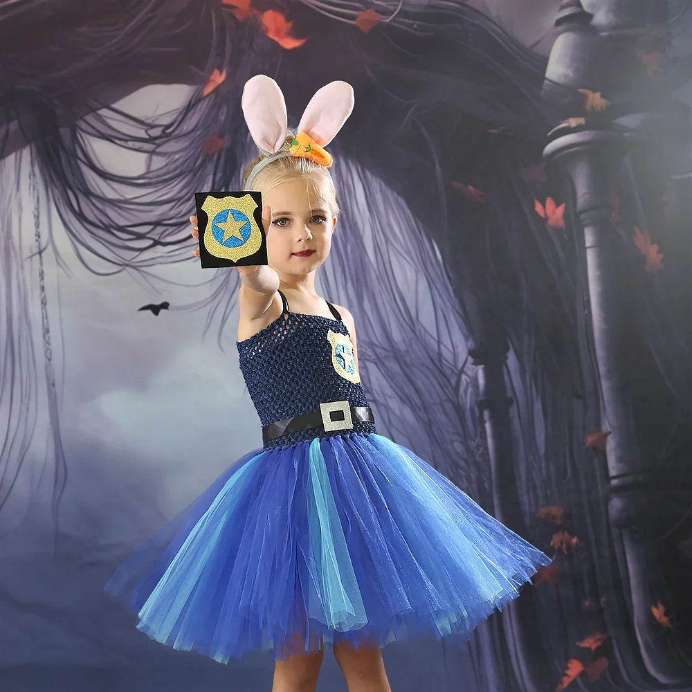 

Bunny Cop Costume Animal Police Tutu Dress Rabbit Officer Costume for Kids Party Dresses Halloween Cosplay Fancy Dress