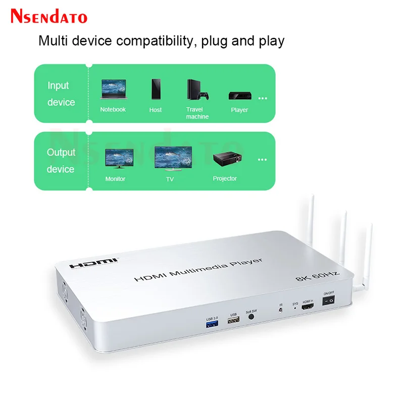 10  HDMI ̵ ÷̾ Ƽ̵ ڽ 8K 60Hz H.265 HDMI HD  ̵ ÷̾, ȵ̵ HDMI Wifi USB MKV RMVB TV ڵ