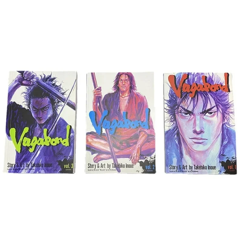 Anime Vagabond Volume 1-3 Miyamoto Musashi Japanese Teen Mystery Romance English Comic Book Manga Book Versione Inglese