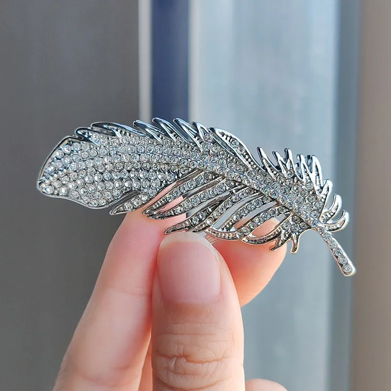 エナメルブローチ&イヤリング3点セット Exquisite Rhinestone Feather Brooches For Women Men Clothing