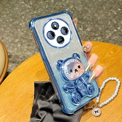 Cute Bear Lanyard Glitter Plating Silicone Shockproof Stand Back Cover - Redmi 9AT (DDCZXZZSL Blue)