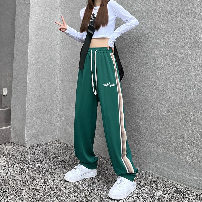 ladies cropped trousers 2022 Spring and Autumn new black loose embroidery letters casual pants straight pants INS tide pants cargo capris