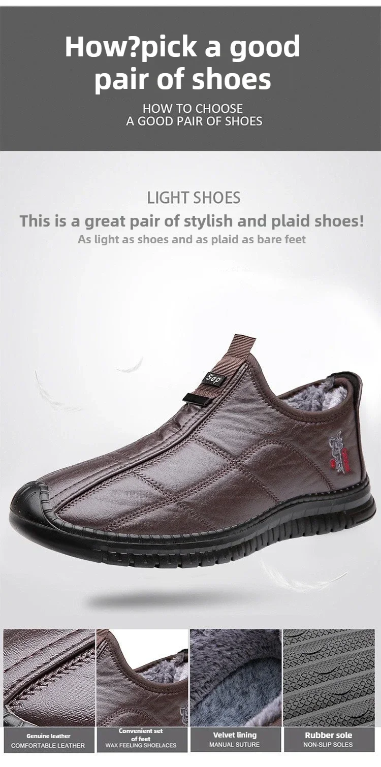 Winter Men's Boots Thick and Warm Outdoor Soft Soled Comfortable and Waterproof Walking Men's Boots Oversized Men's Work Shoes