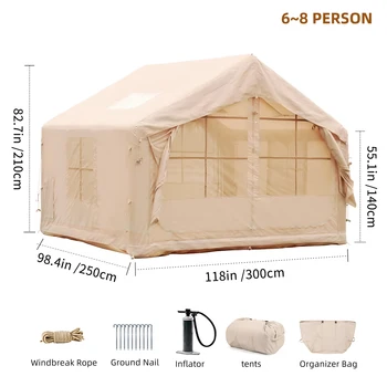 Inflatable Tent for Camping - 6-8 Person Ultra-Quick Setup Blow Up Tent,80.73 Square Feets 4 Season Inflatable Tent with Stove 5