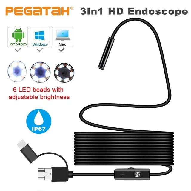 7mm Endoscope Camera 3 in 1 Endoscopic Camera Borescope USB Camera for Iphone & Android Inspection Cameras Ендоскопічна камера