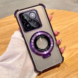 Magnetic Plating Transparent Phone Case with Stand for Redmi 13C 4G (Purple)