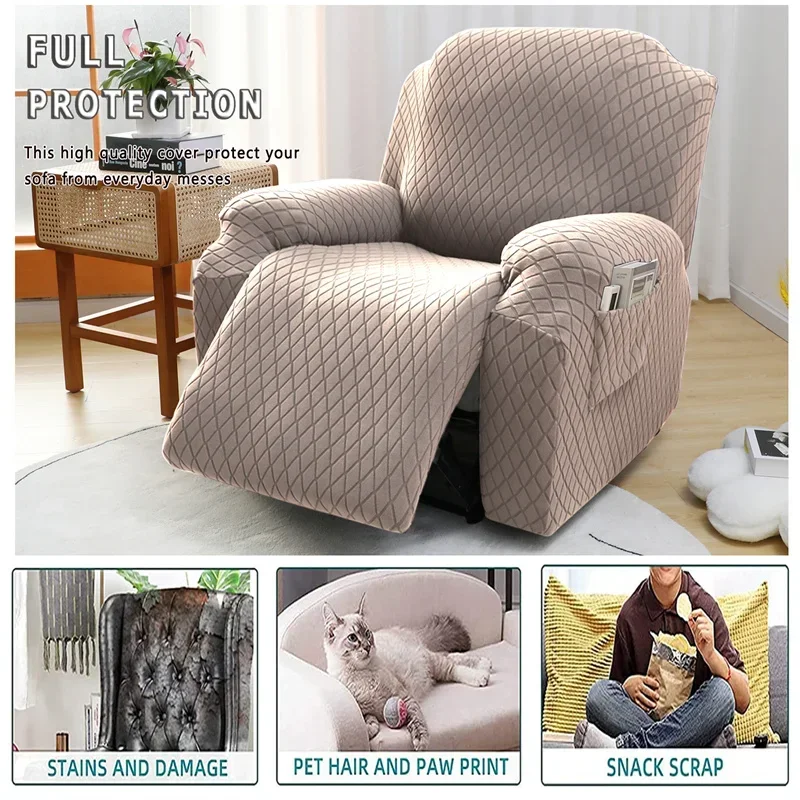 Plaid Jacquard Recliner Chair Cover Stretch Single Sofa Cover Thicken Armchair Slipcovers Relax  Chair Covers 4Pcs Split 5