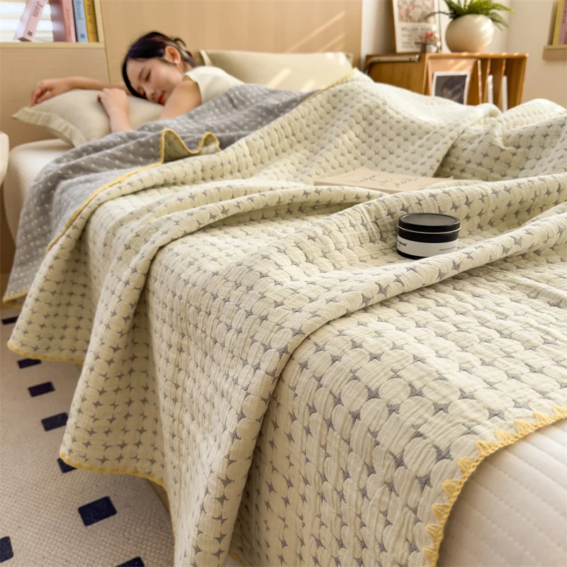1pc Summer Quilted Quilt,Cotton Gauze Throw Blanket,Air Condition Comforter,Jacquard Bed Cover Bedspread Bedding بطانية اريكه 3