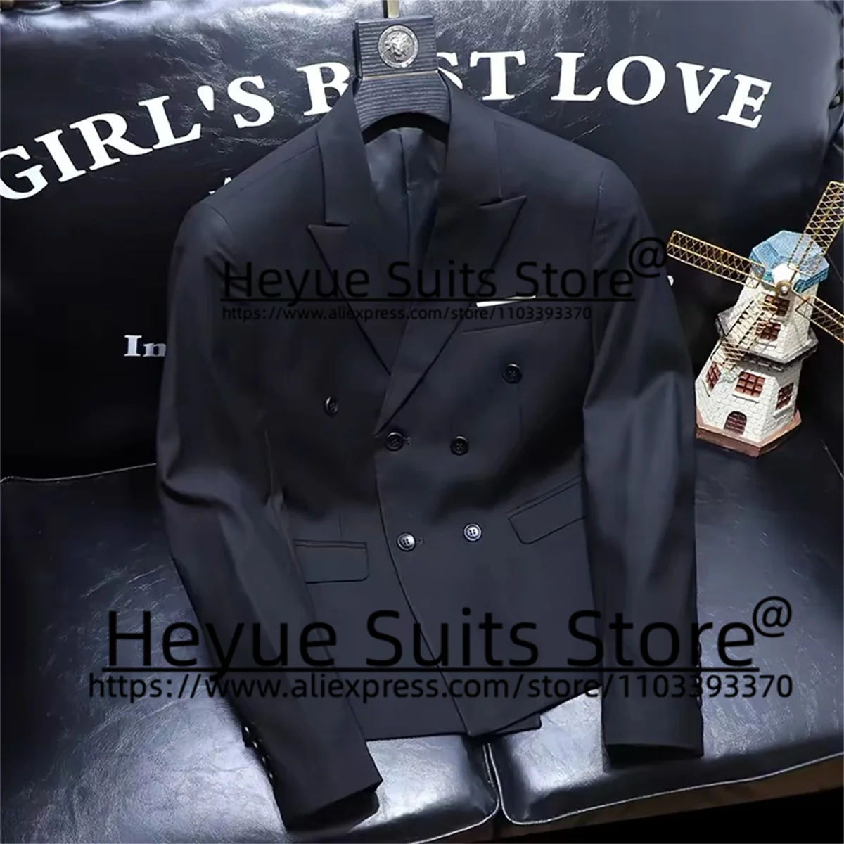 Black Double-breasted High Qublity Wedding Suits For Men Slim Fit Notched Lapel Groom Tuxedos 2 Pieces Sets Fashion Male Blazer