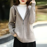 Thickened Women's Cardigan With Long Sleeves  Pockets Hood Fashionable Autumn Winter No Stitching  100% Wool Sweater Girl Tops 2