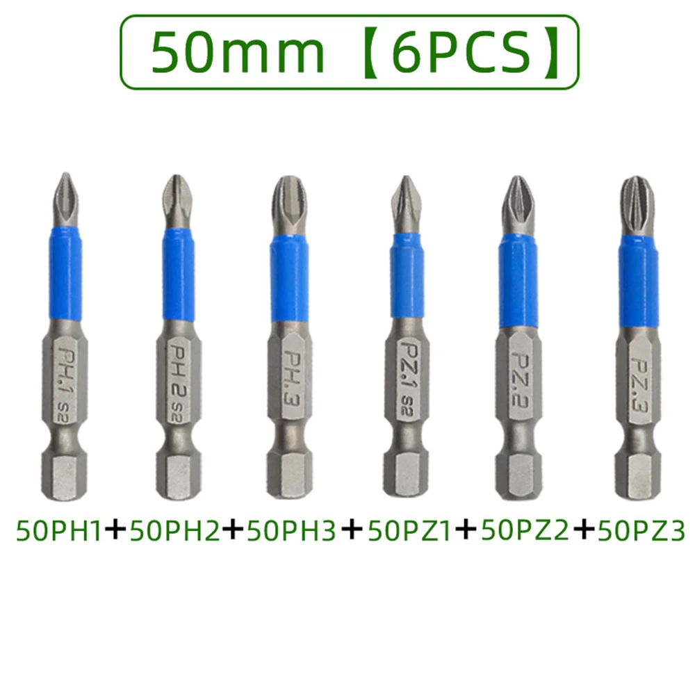 

6pcs No-slip PZ1/PZ2/PZ3 Screwdriver Bit Sets for Drill Magnet S2 Alloy Steel Screwdriver Electric Impact 50mm PH1/PH2/PH3