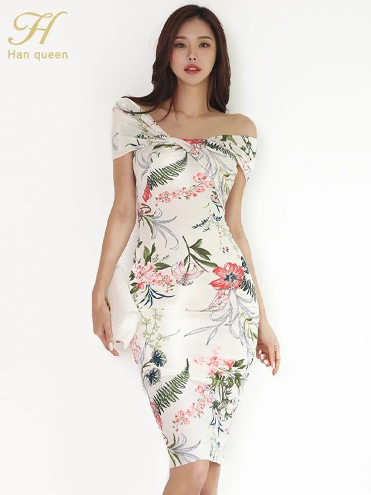 H-Han-Queen-2024-Korean-Womens-Dresses-Sexy-Slash-Neck-Elegant-Pencil ...