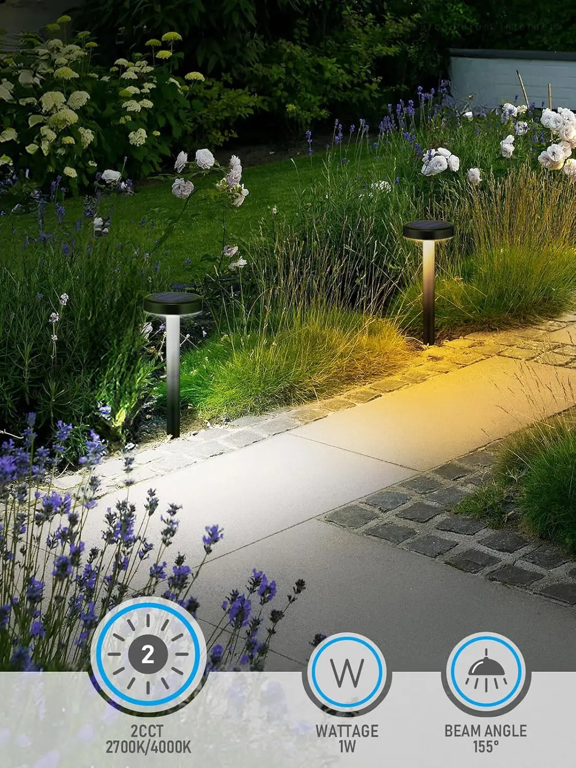 2CCT Solar Landscape Pathway Lights Outdoor Lights for Garden, Sidewalk, 2700K Soft White /4000K Cool White, Pack of 6 3