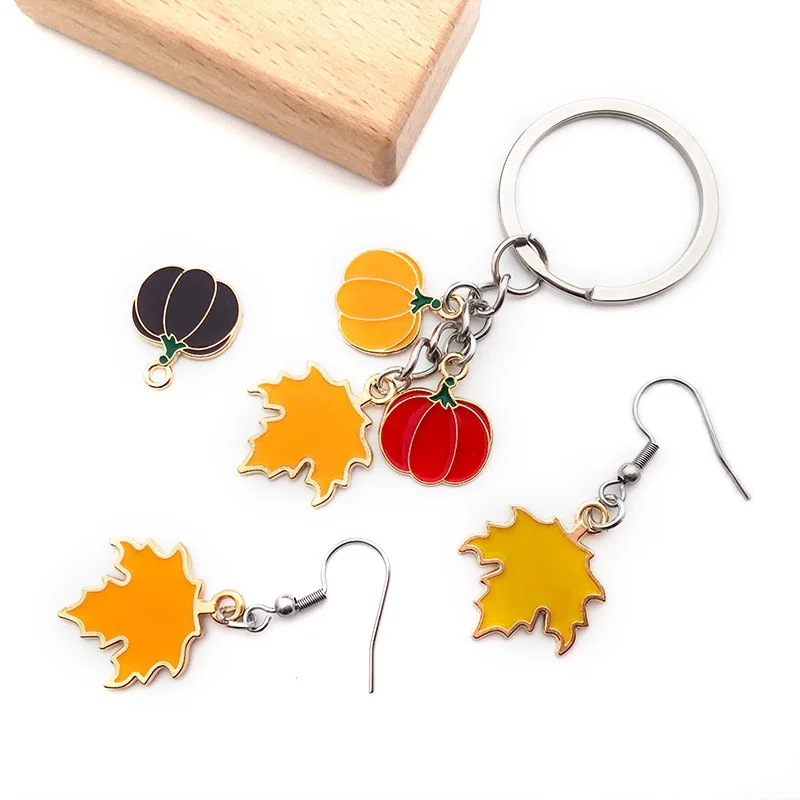 10 Stück Herbst Ahornblatt Charms Legierung Emaille Thanksgiving Ahornblatt Kürbis Anhänger für Schmuckherstellung Erkenntnisse Basteln – Detail 3