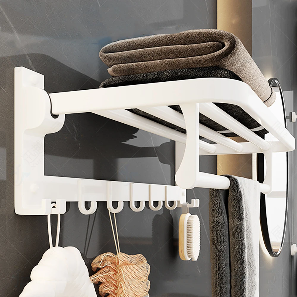 Porte-serviettes Mural Métal Blanc – 50x30cm – Occasion – Pour Salle De Bain Adulte