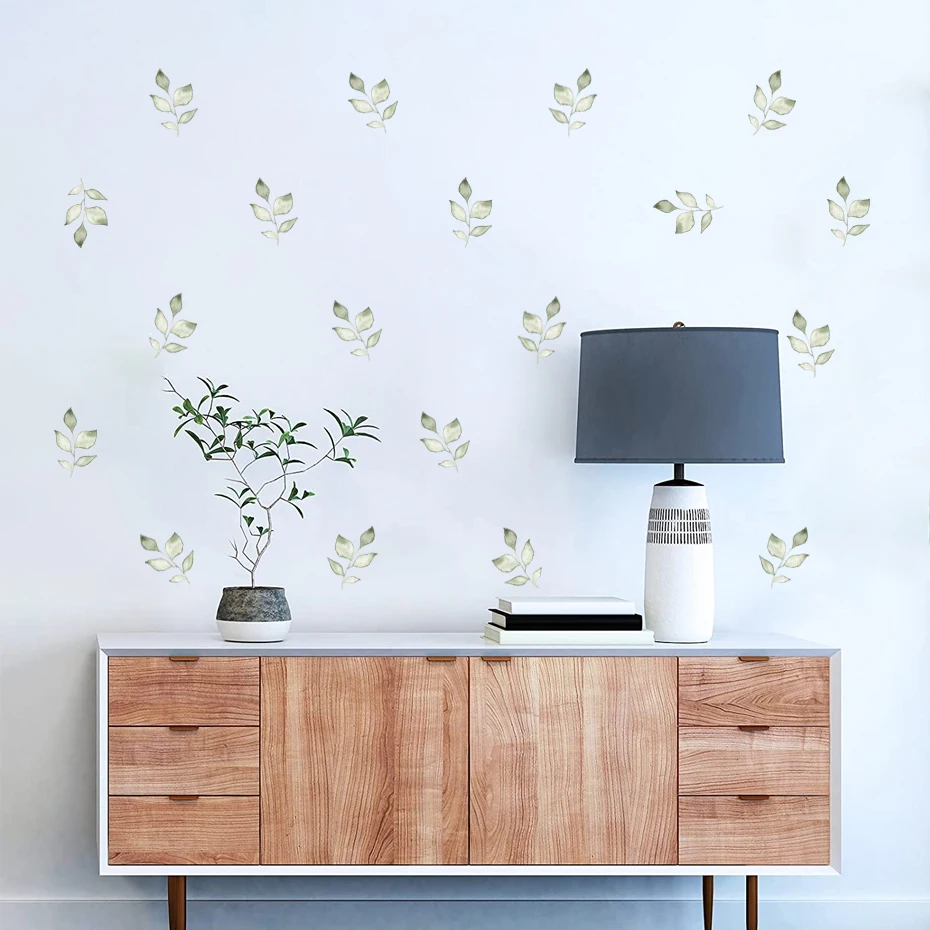 Adesivi Murali Foglie Verdi Acquerello - Decorazioni Removibili Per Pareti Con Farfalle - Foto 11