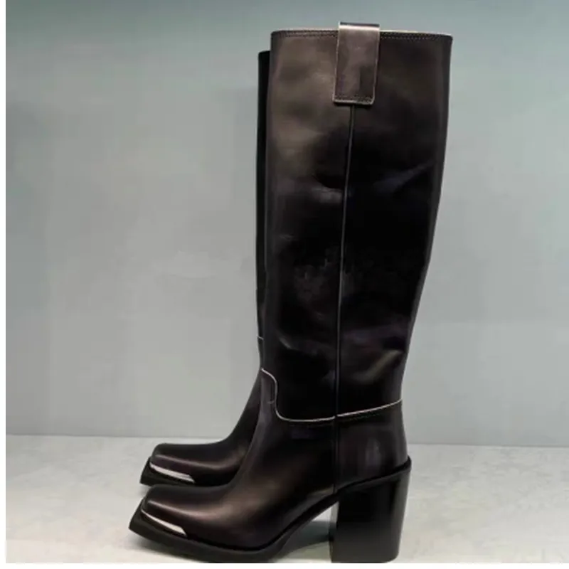 

2023 New Advanced Metal Square Head Women's Knight Boot Thick High Heel Sleeve Versatile Comfortable Women's Long Boots
