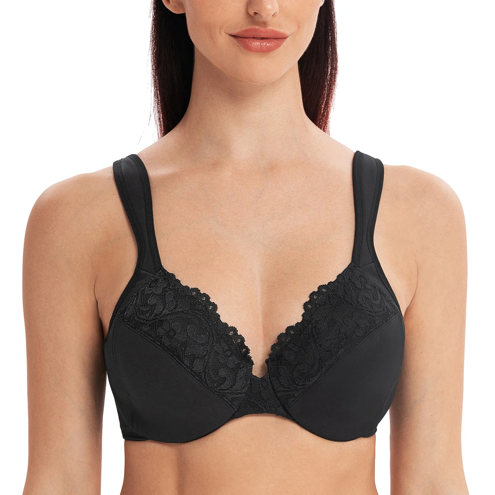 

Plus Contrast Lace Comfort Strap Underwire Bra