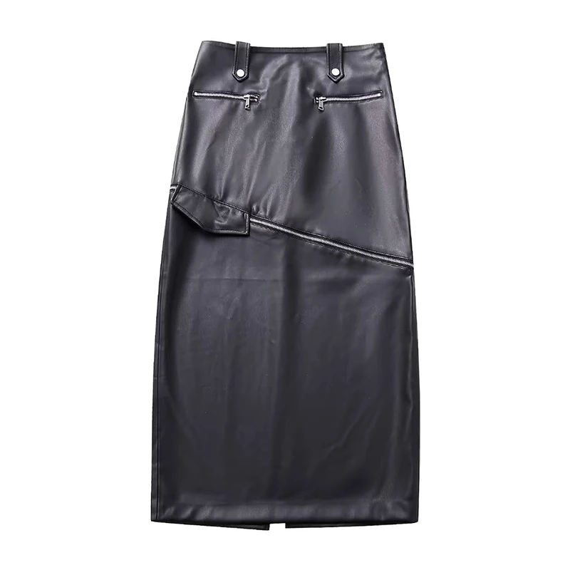 

Women Two In One High Waist Black Faux Leather Skirt