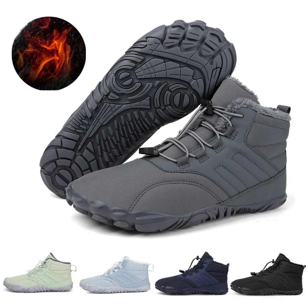 Winter Warm Jogging Sneakers Women Men Rubber Running Barefoot Shoes Waterproof Non-Slip Breathable for Trekking Climbing