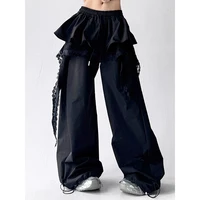 MEXZT Y2K Black Cargo Pants Women Streetwear Lace Patchwork White Wide Leg Pants Summer Gyaru Harajuku Korean Baggy Trousers New - Image 3