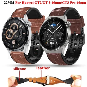 22mm Watchband Genuine Leather Silicone Straps For Huawei Watch GT 2 GT2 Pro Replacement Honor Magic2 GT3 GT 3 Pro 46mm Men Belt
