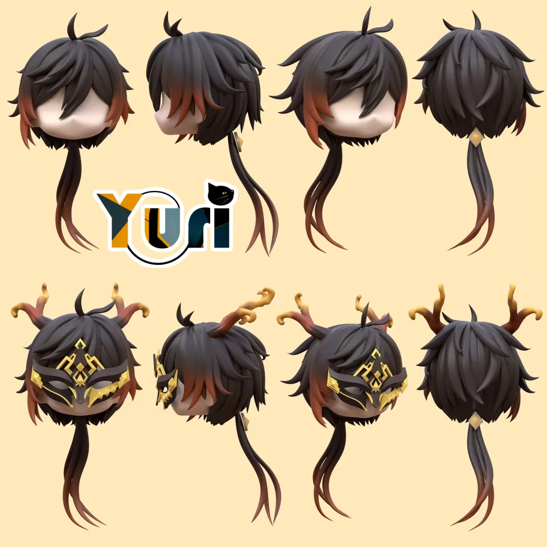 

Yuri Anime Genshin Impact Zhongli Zhong Li Handmade OB11 OB22 1/12 BJD Hair Wig Detachable Dragon Horn Tail Mask Game Cosplay C