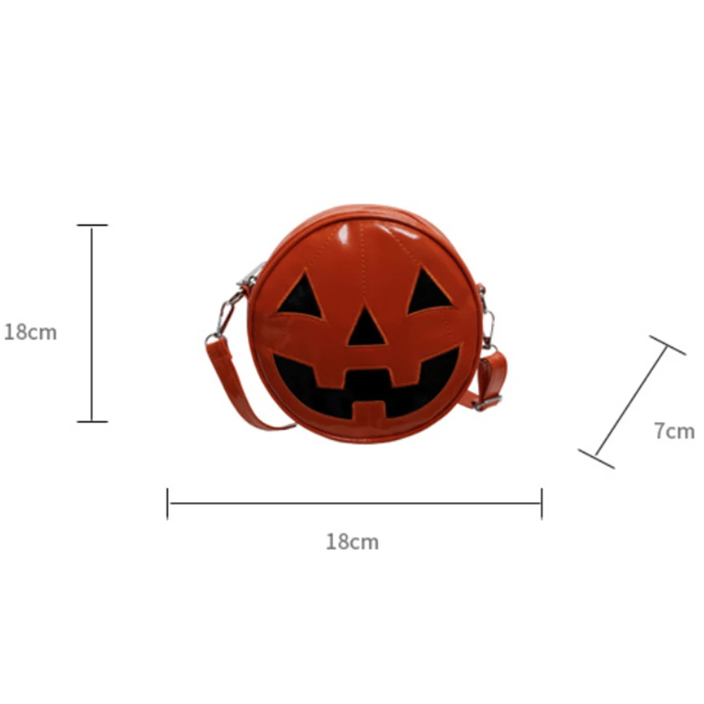 Women Halloween Pumpkin Crossbody Bag Round PU Leather Adjustable Strap Satchel Bag Funny Purse Creative Devil Shoulder Bag