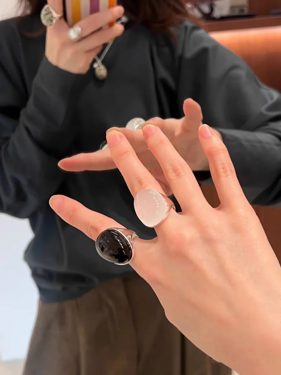 Brass Natural Crystal Jade Solid Ring Women Jewelry Punk Party Designer Club Cocktail  Party Gown Trendy Top Japan