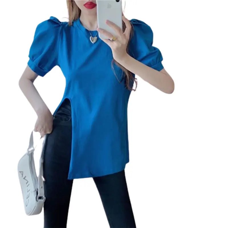 

Elegant Fashion Harajuku Slim Fit Female Clothes Loose Casual Sweat All Match Tops Women Solid O Neck Insert Short Sleeve Tees