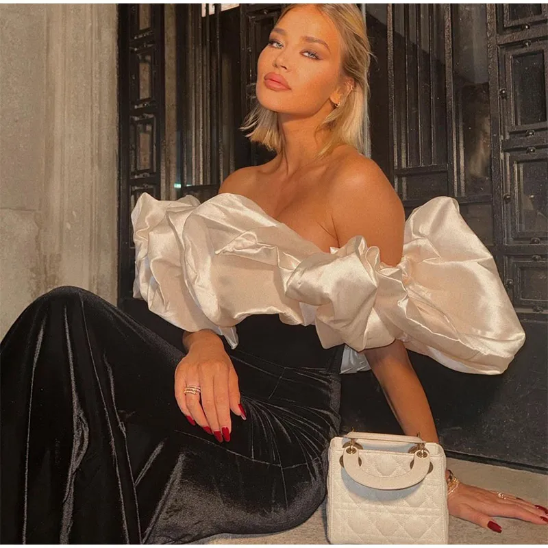Elegant Off Shoulder Floral Long Dresses Women Vintage Slim Black Patchwork Petal Sleeves Robes Female Versatile Party Evening