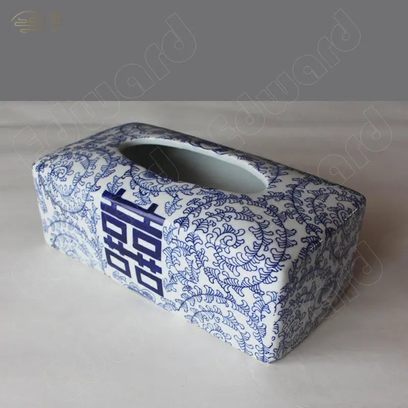 CeramicTissueBoxBlueandWhitePotteryTissueBoxesHolderRetro