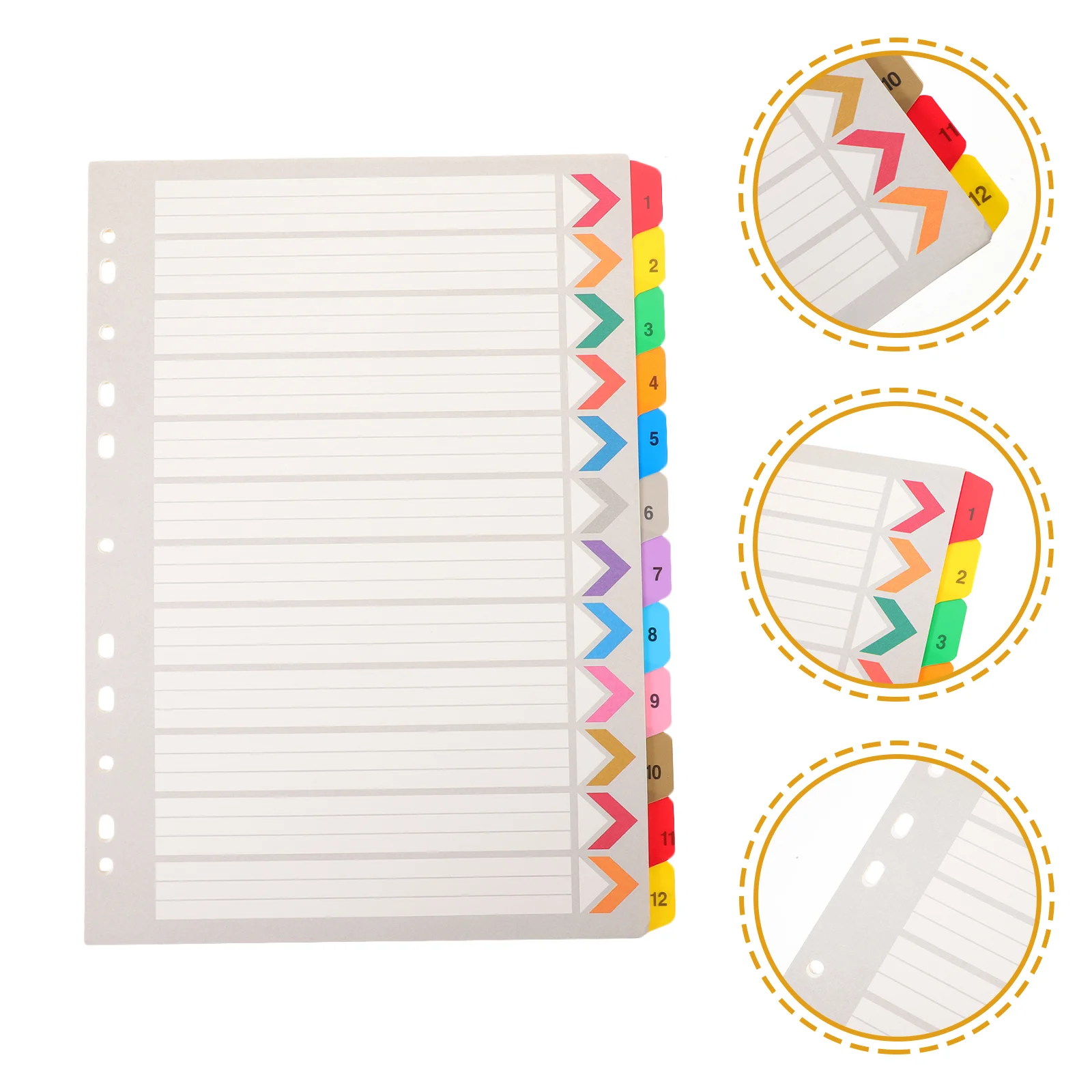 

12 Sheets Index Loose-leaf Book Binder Dividers Punched Adhesive Tabs Paper and Pet for Colored Notebooks