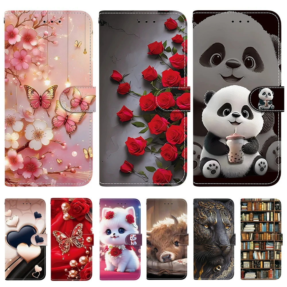 Adorable Cat Panda Leather Wallet Phone Case - Flip Back Cover