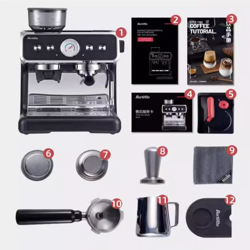 NEW 20Bar Electric Espresso Italian Coffee Maker Machine with Grinder Milk Frother Home Latté Cappuccino Capsule Barsetto BAE02S 4