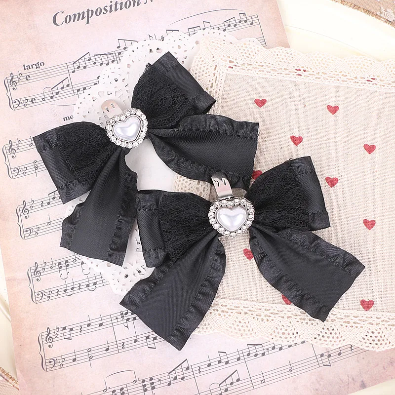 Handmade Japanese Style Sweet Cute Hair Clips Pearl Heart Rhinestone Bowknot Shoes Clipped Button Lolita Shoe Ornament