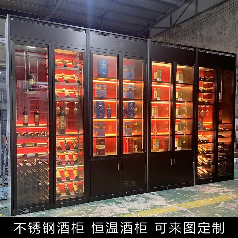 High-end stainless steel wine cabinet wine cellar villa constant temperature cabinet metal decoration