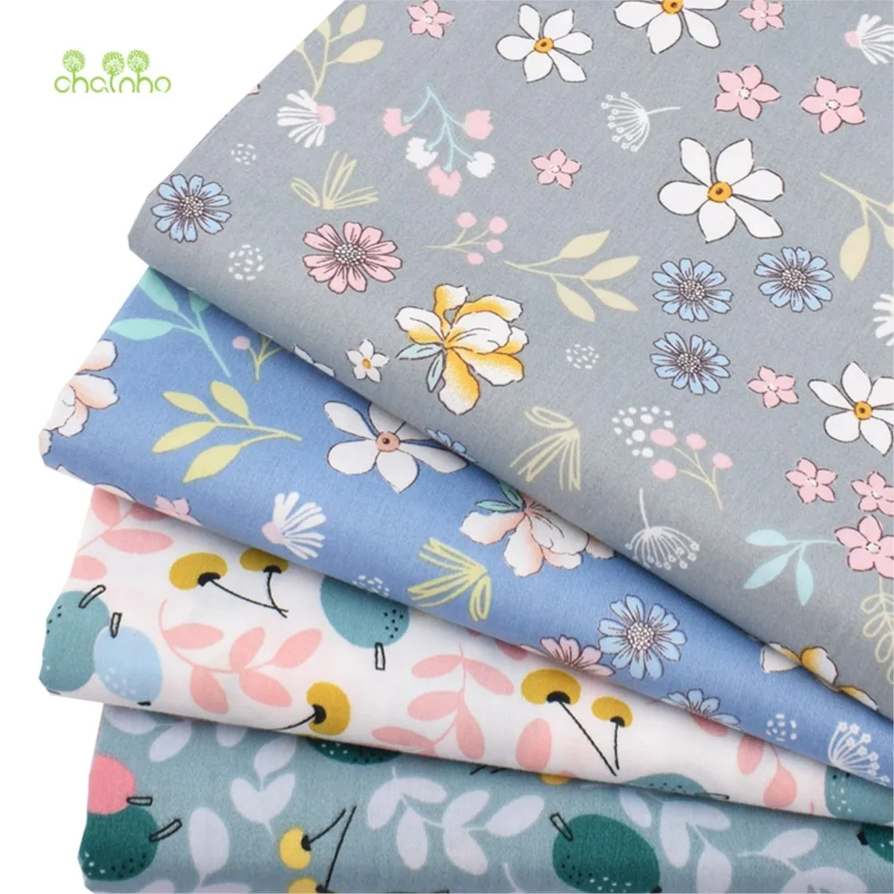 Chainho,Printed Twill Weave Cotton Fabric,Patchwork Cloth,DIY Quilting Sewing Material,Flower & Fruit Series,8 Designs,15C18