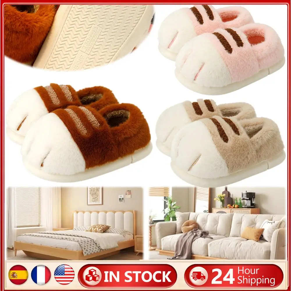 Plush Cat Paw Thermal Slippers for Autumn Winter