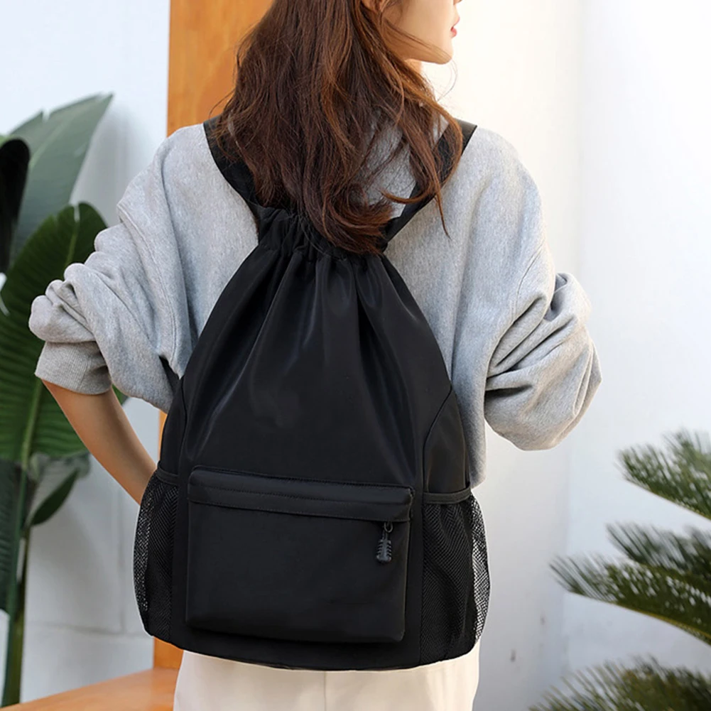 

Unisex Drawstring Bag Large Capacity Solid Backpacks Adjustable Strap Multipockets Water-Proof for Hiking Climbing