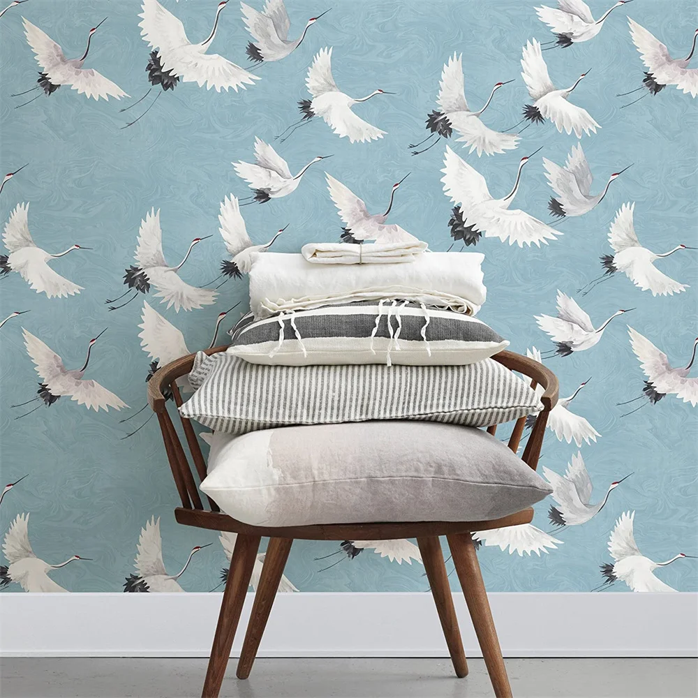Personalizado 3d Azul e Vermelho Coroado Crane Bird Wallpaper Mural para Parede Sala de Estar Quarto Arte Decoração de Casa